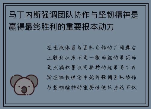 马丁内斯强调团队协作与坚韧精神是赢得最终胜利的重要根本动力